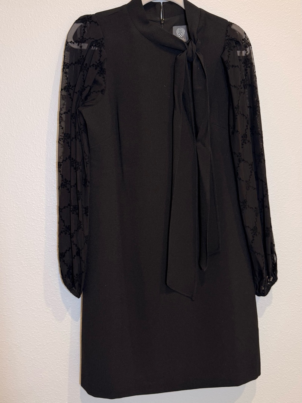 Vince Camuto Black Long-Sleeve Tie-Neck Dress